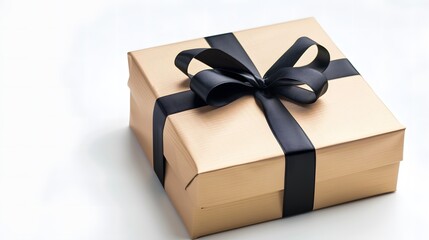 Obraz premium Golden gift box with red ribbon, a perfect Christmas present