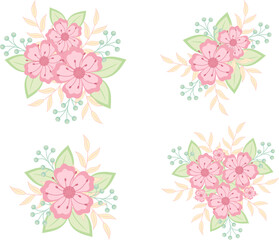 Pink Flower Bouquet. Beautiful Floral Vintage for Wedding Invitation Card. Vector Illustration of Botanical Decorative Ornament on White Background.