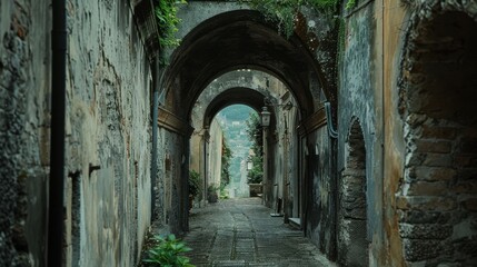 Fototapeta premium Serene Passageway Through Historic Archways
