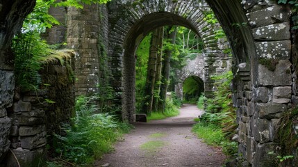 Obraz premium Serene Archways in Lush Green Forest Pathway