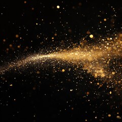 Fototapeta premium golden glitters flying in black space, ending with