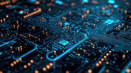 Fototapeta premium Circuit board design with nodes and connections, showcasing the interconnected nature of digital systems.