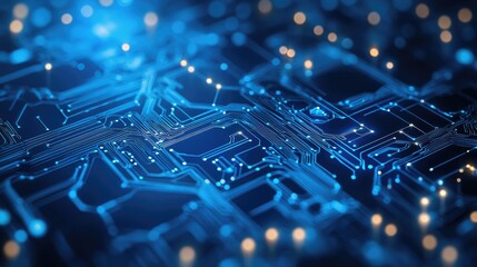 Circuit board design with nodes and connections, showcasing the interconnected nature of digital systems.