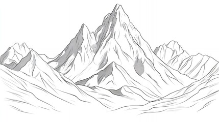 A simple line drawing of a mountain range against a white background.