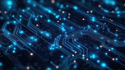Circuit board design with nodes and connections, showcasing the interconnected nature of digital systems.