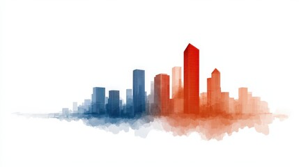 Fototapeta premium Futuristic City Skyline Watercolor Illustration Modern Architecture Urban Design Skysc