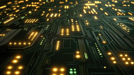 Circuit board pattern with glowing nodes, symbolizing the complexity of modern digital systems.