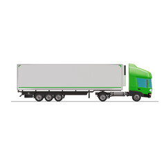 3D Isometric Cargo Truck with White Semi-Trailer Van Vector Illustration Modern Green Cabine Intercity Delivery Vehicle 4x2 Design Logistics Transport Presentation Social Media Video Promo Right
