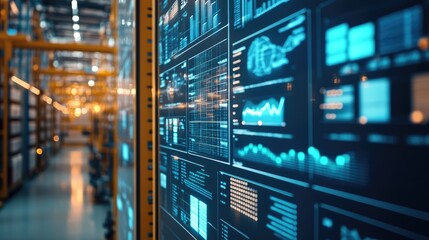 Close-up of a logistics dashboard showing real-time data on shipments and inventory levels, emphasizing tech-driven management