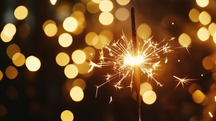 2025, New Year, close-up of sparklers glowing brightly bokeh lights in the background