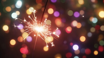 2025, New Year, close-up of sparklers glowing brightly bokeh lights in the background