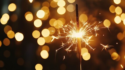 2025, New Year, close-up of sparklers glowing brightly bokeh lights in the background