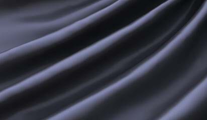 Black silk, crumpled fabric, crumpled satin fabric, abstract waves, silk wavy, silk or satin, elegant, silk veil, soft canvas background, linen, 3d rendering