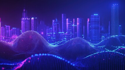 Abstract illustration of a high tech city with glowing neon lights