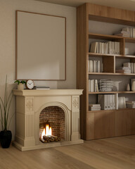 The interior design of a contemporary luxurious living room featuring a beautiful classic fireplace.