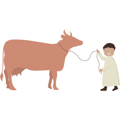 Eid Al Adha People Illustration with Sacrificial Animal. Flat Cartoon Vector Character