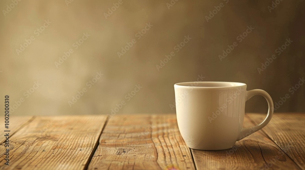 Wall mural Simple White Cup on Wooden Table Background