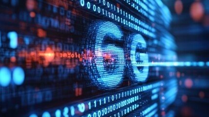 Digital transformation concept with 6G logo integrated into binary code