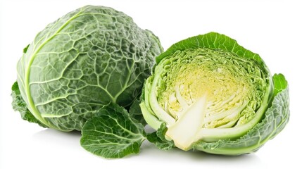 Obraz premium Fresh Savoy Cabbage with Half Cut Generative AI