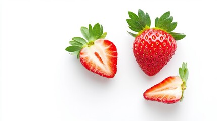 Fresh ripe strawberry with sliced halves on white background Generative AI