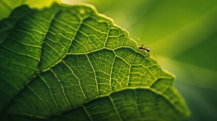 Obraz premium Close-Up of Ant on Green Leaf Surface