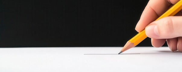 Hand gripping a pencil, marking a selection on an official ballot form, voter decision, active participation