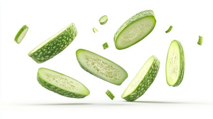 Sliced Cucumber Flying in Mid-Air Generative AI