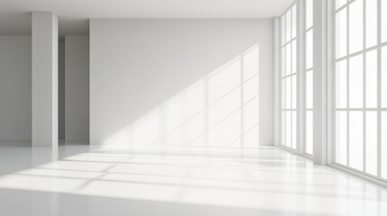 Bright white office interior with a blank wall ideal for showcasing business or design presentations.