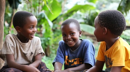 Engaged Ugandan Children Discussing Biology Topics in Classroom Setting
