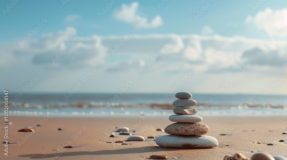 Wall mural Serene Stack of Stones on a Peaceful Beach