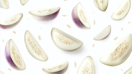 Fototapeta premium Sliced Eggplant Floating on White Generative AI