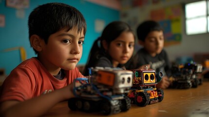 Young Mexican Students Engaged in Robotics Education at School