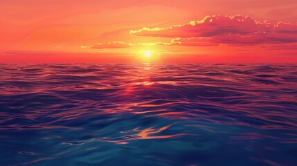 Obraz premium Serene Sunset Over Calm Ocean Waves
