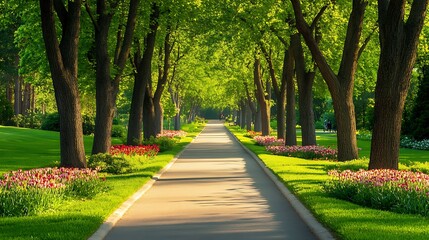 Serene Park Pathway Surrounded by Lush Trees