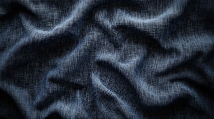 Fototapeta premium Textured Denim Background: A close-up shot of a crumpled blue denim fabric, showcasing its rough texture and deep indigo hue. Perfect for adding a vintage and rustic feel to your design projects. 