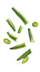 Sliced Okra Floating Against White Background Generative AI