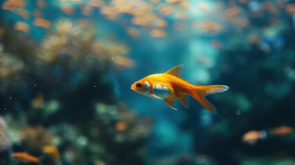 Naklejka premium Vibrant Goldfish Swimming in a Colorful Aquarium