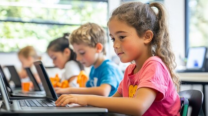 Young New Zealand Students Engaged in Learning with Laptops in School Classroom