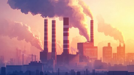 Coal-fired power plant with tall chimneys emitting smoke, symbolizing traditional energy production and environmental impact.