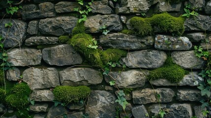 Moss and Ivy Covered Stone Wall Texture