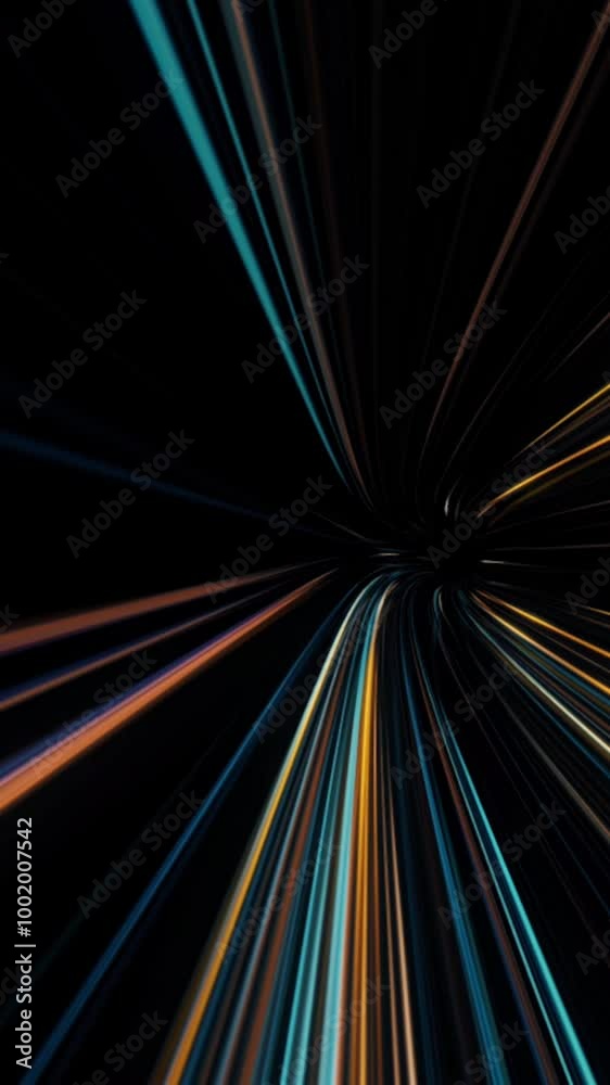 Sticker abstract colorful glowing lasers forming speed tunnel on black background, seamless loop. animation.
