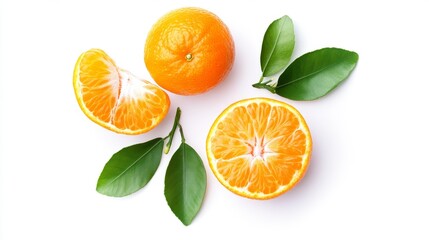 Whole and Cut Oranges with Green Leaves Generative AI