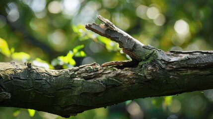 Broken Tree Limb in a Lush Green Environment