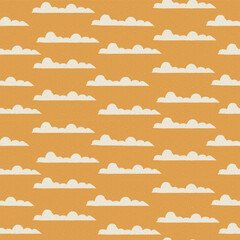 Whimsical clouds Seamless Pattern in orange textured background. Vector illustration. Suitable for children's projects, wallpaper and stationary. 