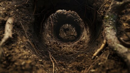 Fototapeta premium Tunnel View in Forest with Roots and Earth Texture