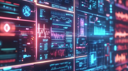 Digital healthcare technology featuring electronic medical records displayed on a futuristic, glowing screen.