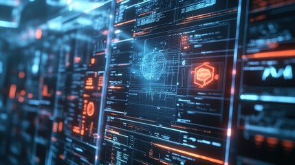 Obraz premium Digital healthcare technology featuring electronic medical records displayed on a futuristic, glowing screen.