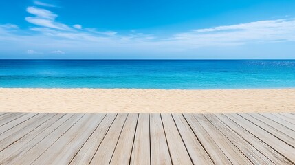 Fototapeta premium Wooden floor or plank on the sandy beach in summer