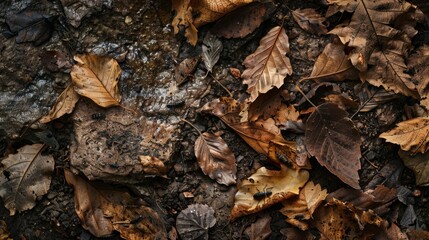 Autumn Leaves on Ground by a Stream