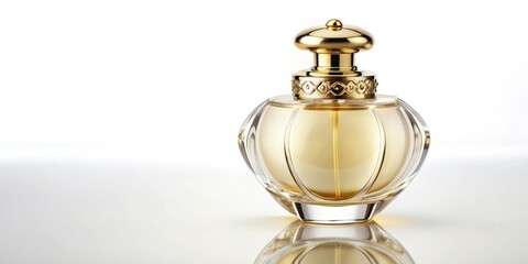 Perfume bottle with elegant design and gold accents, fragrance, glass, luxury, scent, beauty, cosmetic, fashion, accessory